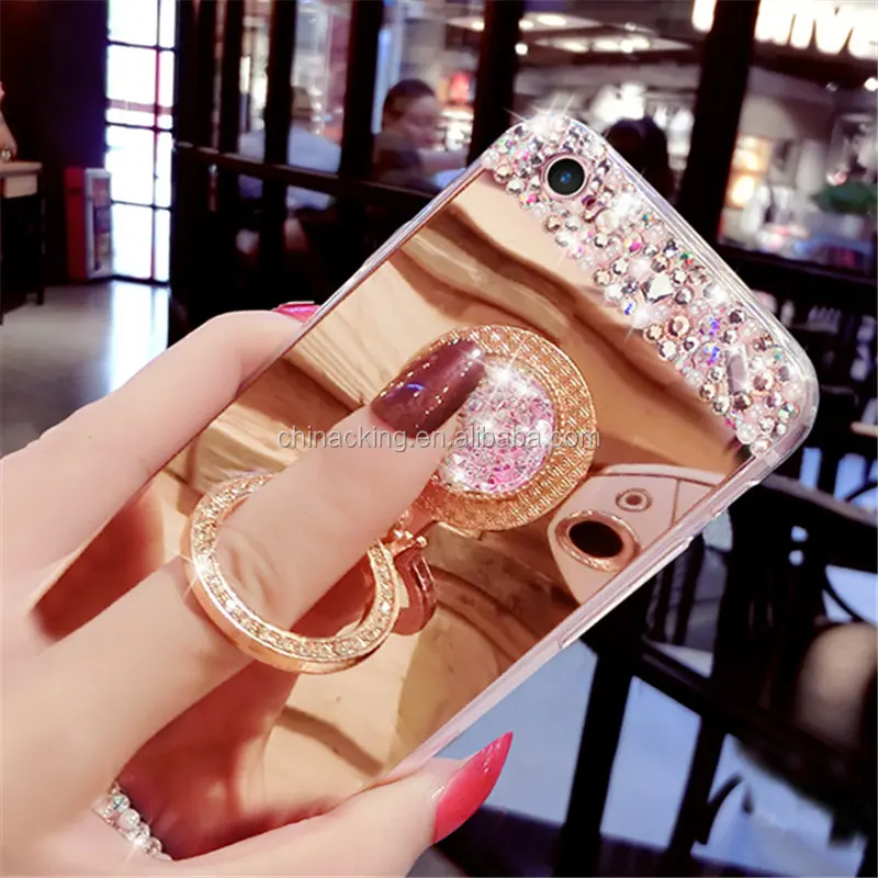Source Luxury Bling Crystal Diamond Girly Glitter Mirror Phone