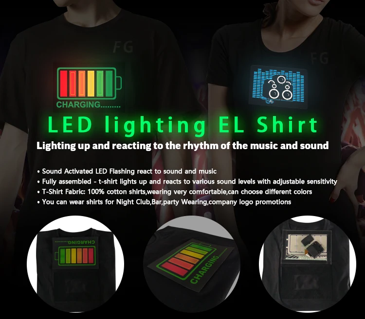 hot selling Factory supply El flash Programmable led t shirt