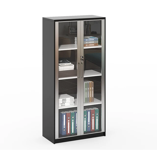 Office furniture from china Aluminum frame with 2 glass door file cabinet furniture wooden corner bookcase