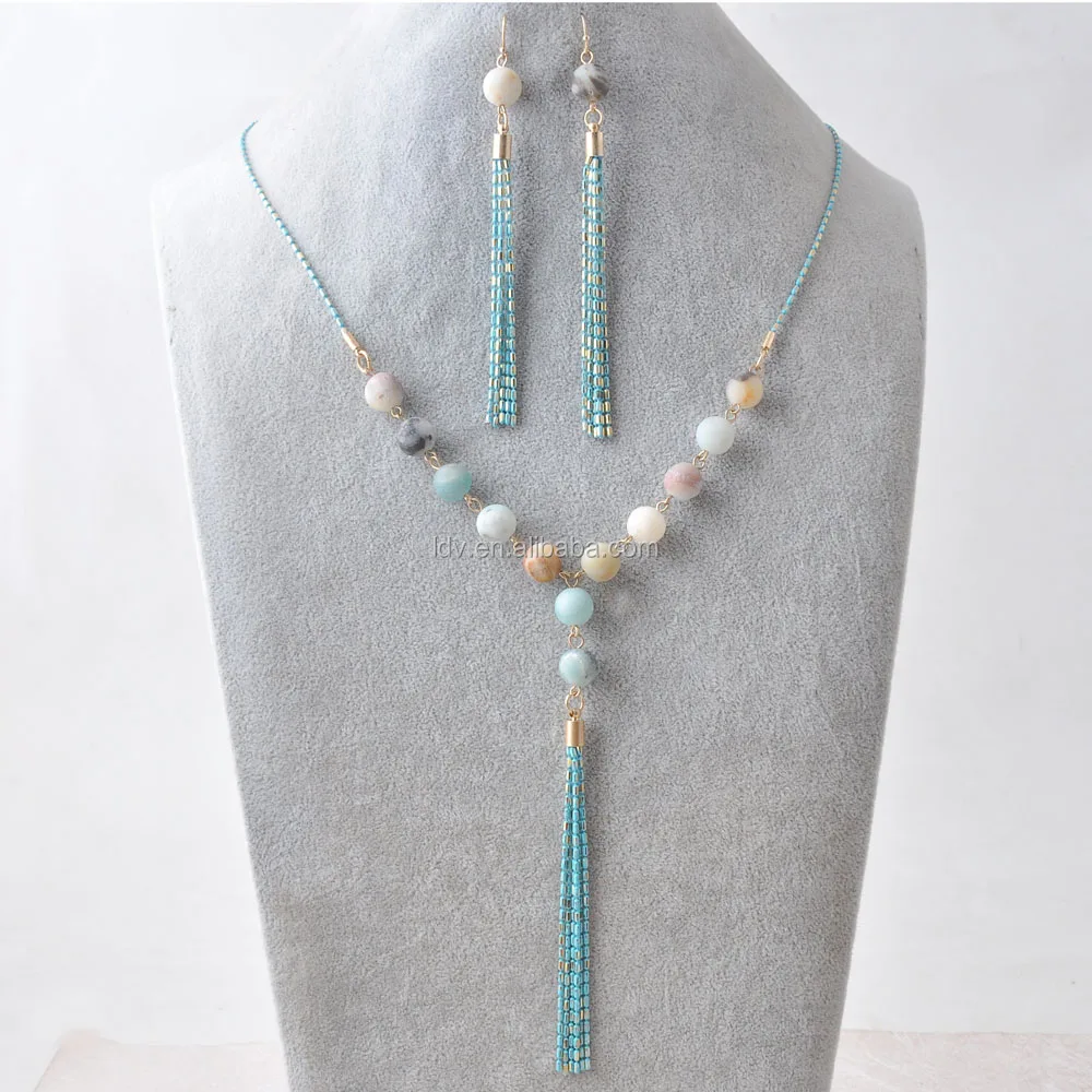 Gemstone Beads Amazonite Necklace Jewelry Sets Amazonite Stone Tassel ...