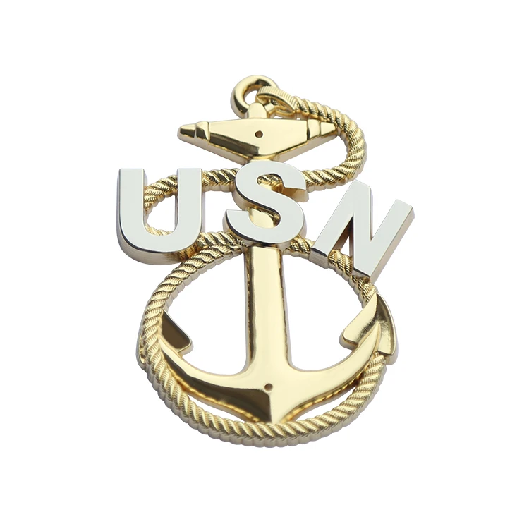 High Quality Zinc Alloy Pin Badge Lapel Pin Clothes Decoration 3d Usn Anchor Shape Metal Badge