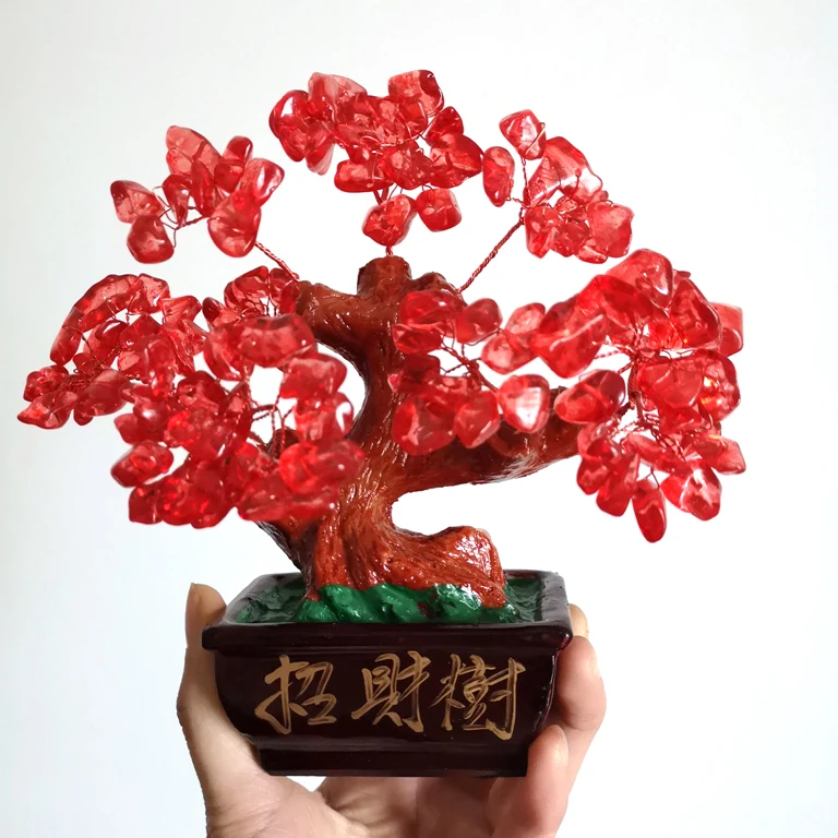 Chinese Feng Shui Bonsai Multi Color Natural Crystal Gem Stone Money Tree 7" 