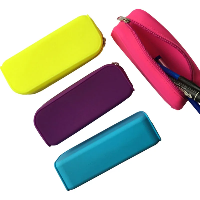 Silicone Waterproof Colorful Zipper Pencil Pen Case Large Capacity