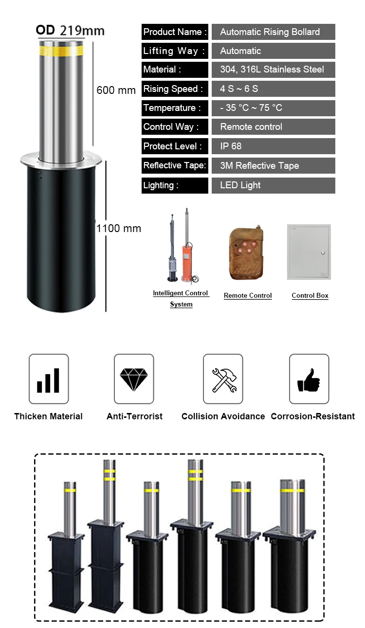 Water Proof Stainless Steel Retractable Bollards Hydraulic Rising