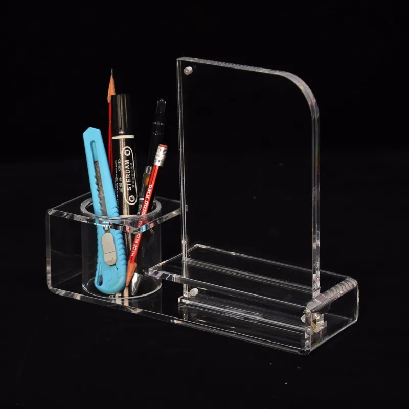 Clear Acrylic Pencil Pen Holder With Photo Frame Good For Office