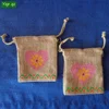Customized hand painted rustic pink heart valentines gift natural small burlap jute drawstring bag for children
