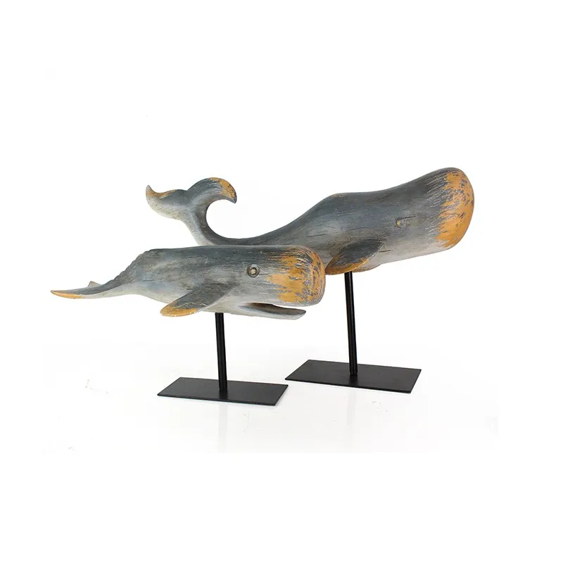 Ocean series decorative resin imitation wood hand painted whale decor factory