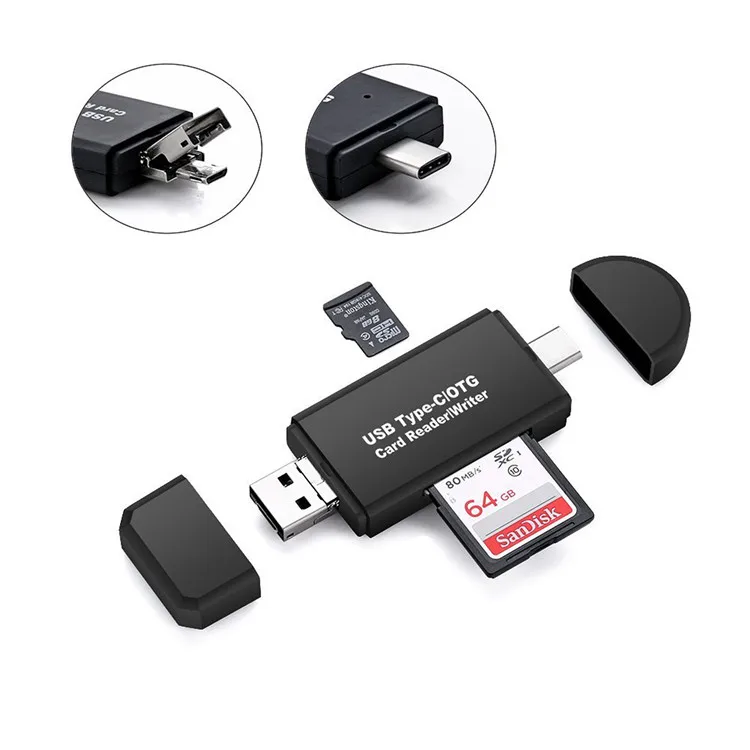 UM320 Type C & micro USB & USB 3 In 1 Universal TF / SD Memory OTG Card Reader for Android Computer Extension Headers