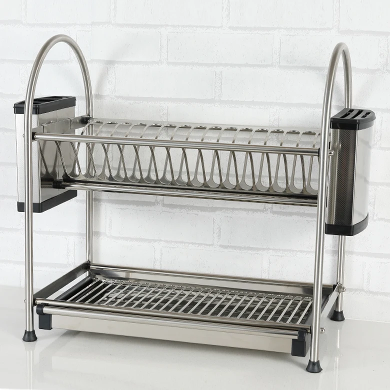 stainless dish rack over sink