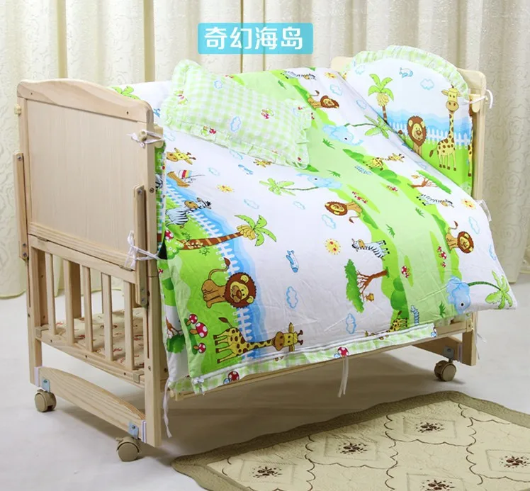 Promotion 7pcs baby bedding set cot nursery bedding bumper cot crib set bumper duvet matress pillow