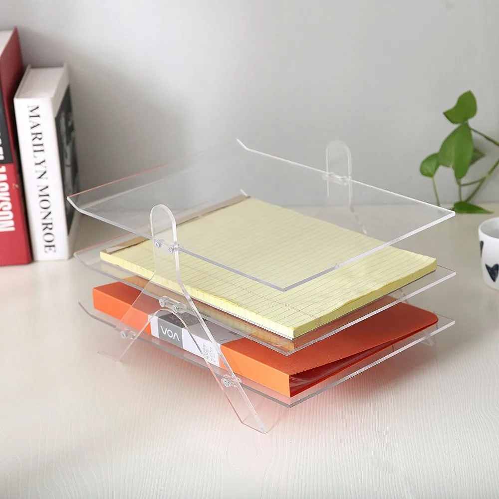 Clear File Rack Acrylic 3tier Office Desktop Letter Document Tray File