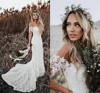 Elegant Boho Lace Mermaid Wedding Dresses Off Shoulder Short Sleeves Bridal Dresses Beach Wedding Gowns With High Quality Lace
