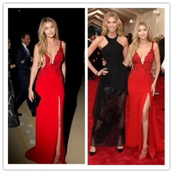 Mgc09 Hot Sell Gigi Hadid Red Side Splits V Neck Met Gala 2015 Celebrity Evening Dresses Buy Evening Dressesred Evening Dressescelebrity Dresses