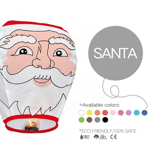 
Boomwow 100% Biodegradable Printed Senta Christmas Tree Wire Free Paper Sky Lantern for Christmas New Year Festival 