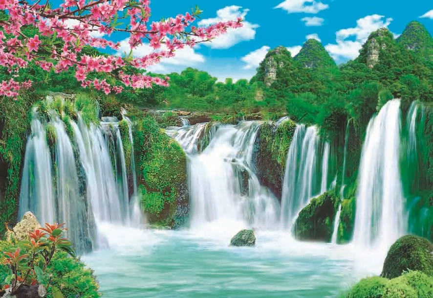 Beautiful Natural Flower Waterfall Landscape Art Painting - Buy Flower