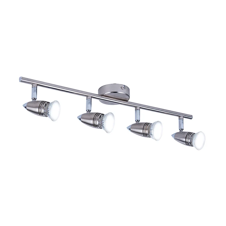 Brushed Nickel Matt GU10 Spotlight fitting 4 Halogen Bulbs