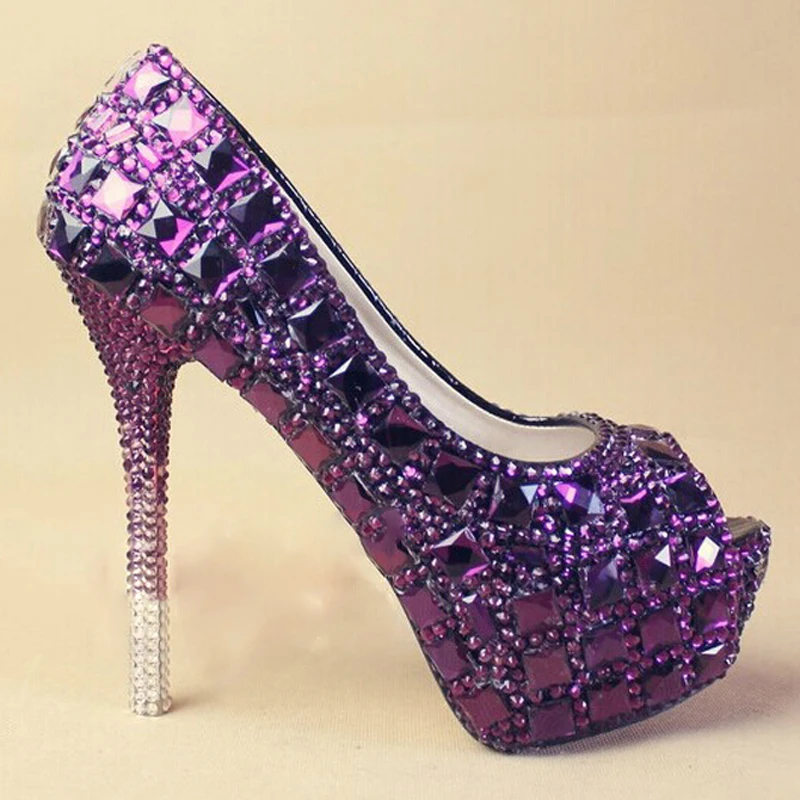 2015 New Purple Rhinestone Crystal Stiletto Wedding Shoes ...