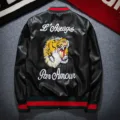 2016 Winter New European Leisure PU Leather Flight Uniform Coat Embroidered Tiger Jacket
