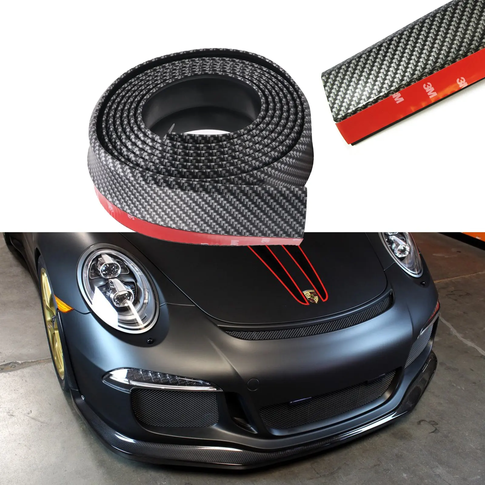 8FT UNIVERSAL CARBON FIBER FRONT BUMPER LIP SPLITTER CHIN SPOILER BODY KIT TRIM