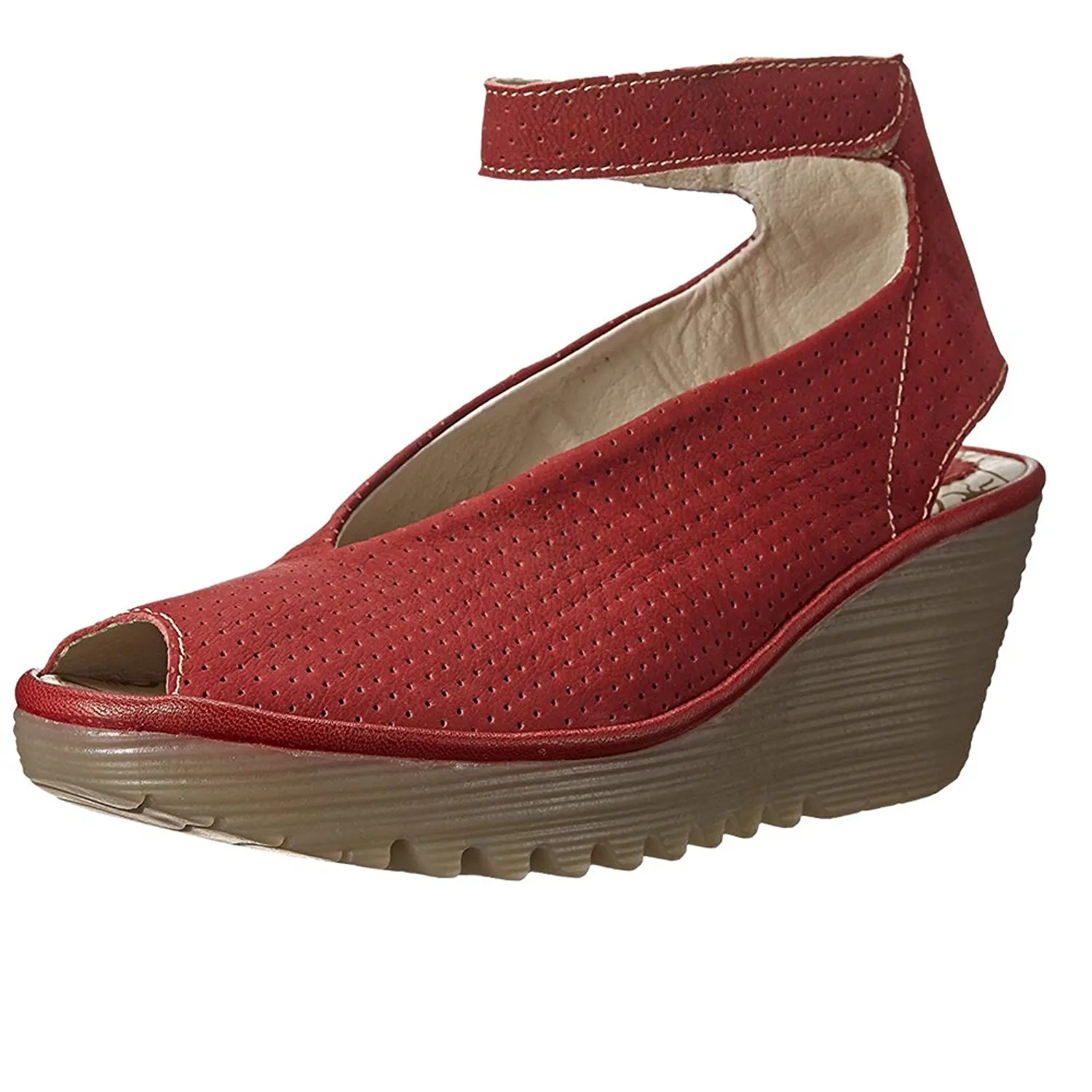 Buy Fly London Yala Perforated Beige Platform Wedge Sandal