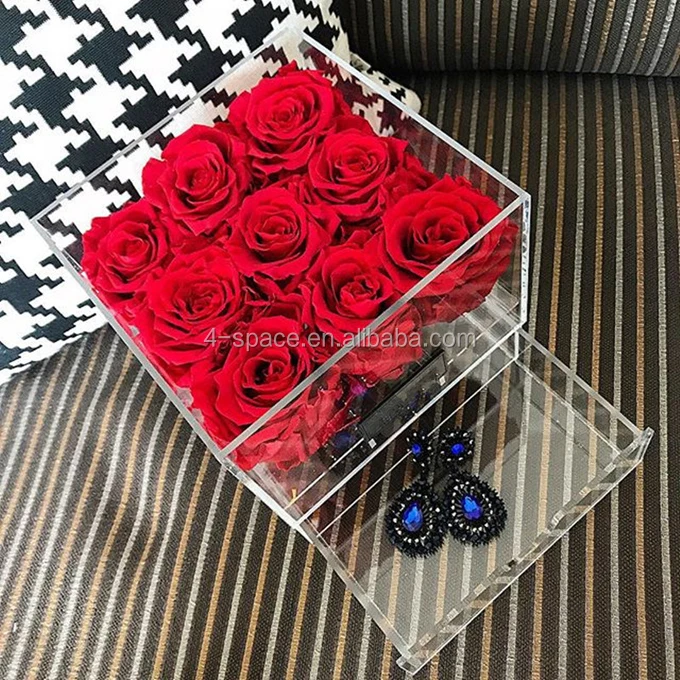New Clear Acrylic Flower Box Mini Single Rose Flowers Box Valentine's