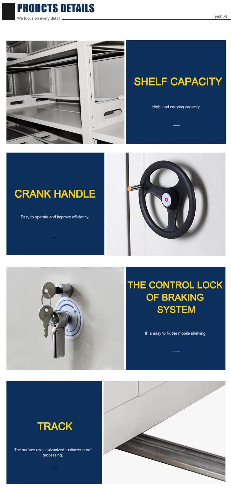 Steel Shelving Systems 5 layers Locking Mobile compactor Storage Filing Cabinet