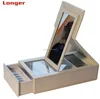 Wholesale High Quality luxury leather frame 3 drawer glass mirror jewelry box with compartments