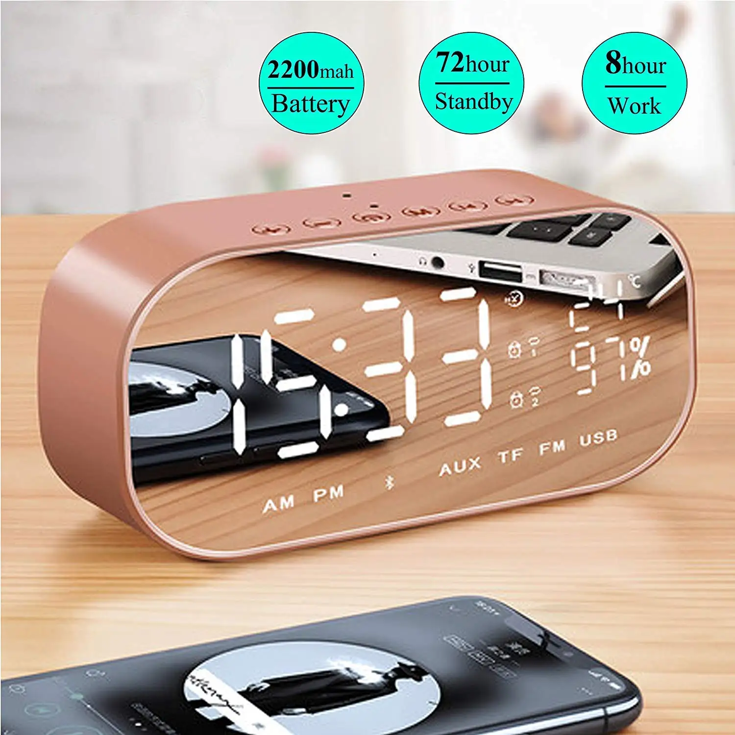 Portable Alarm Clock Wireless Bluetooth Speaker LED S2 S5 Mirror Bluetooth S2 Speaker for Smartphone - ANKUX.COM