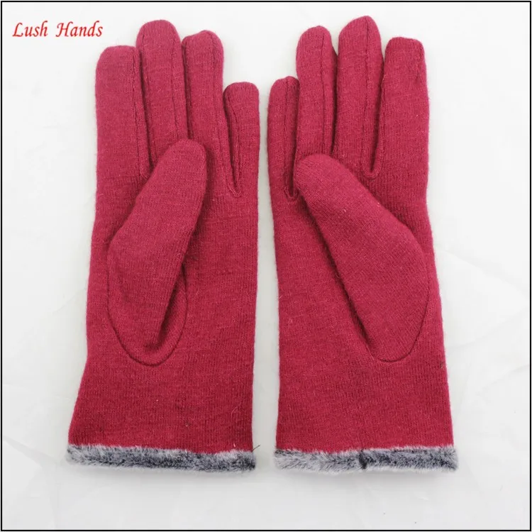 cheap women dress woolen winter thin hand gloves with bowknot