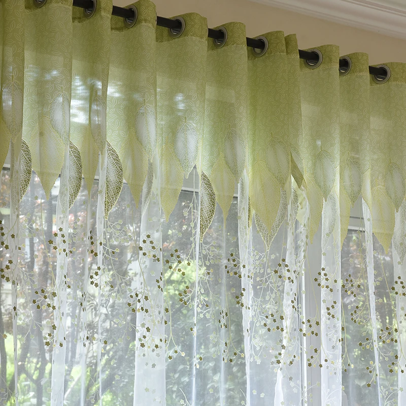 Decorative Turkish Design Green Leaves Printed Window Sheer Curtains ...