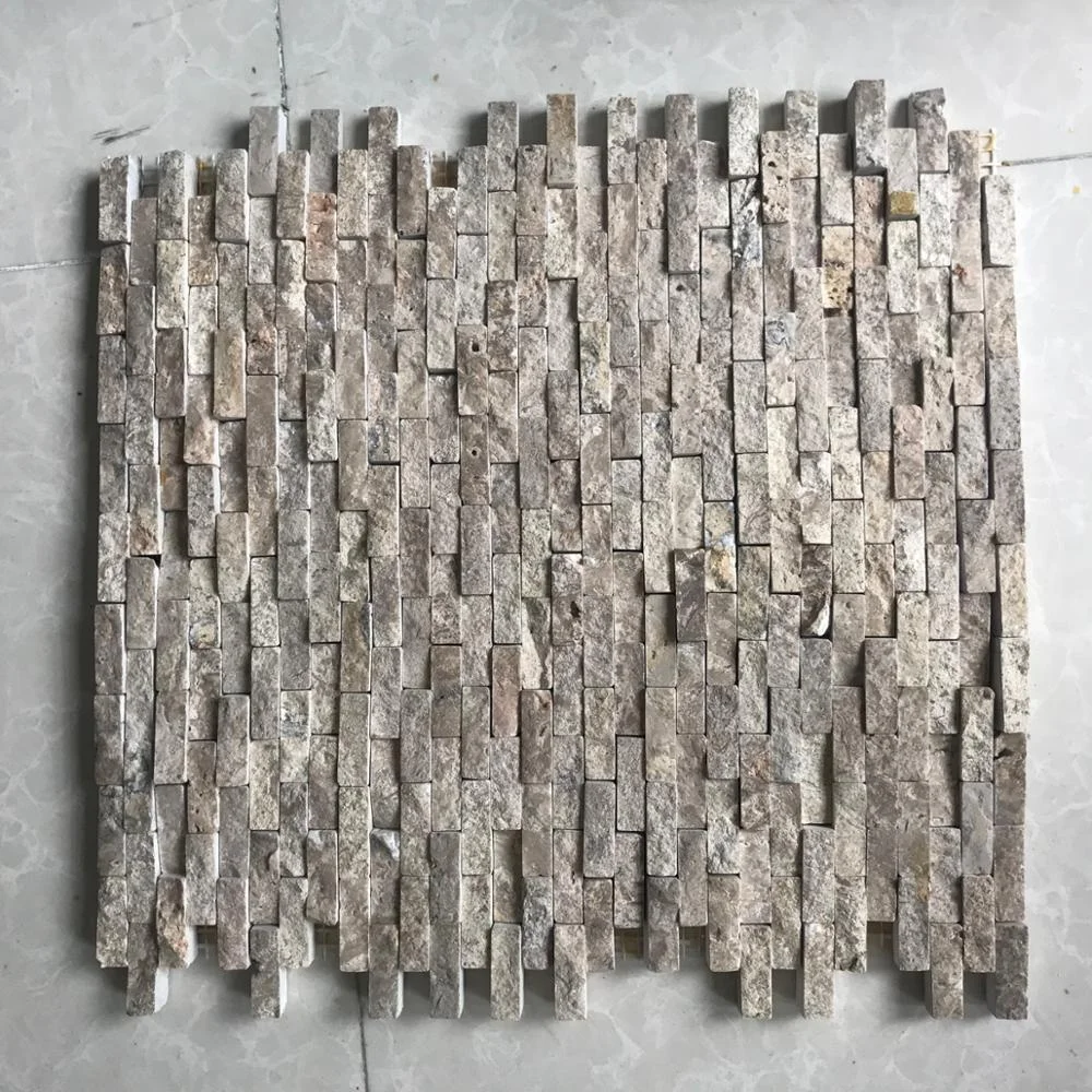 Irregular natural beige split face travertine stone mosaic customizable wall and floor tiles