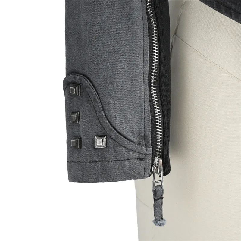 Fashion rivet punk rock jacket locomotive motorcycle zipper woman ladies jean rivet denim jacket for women