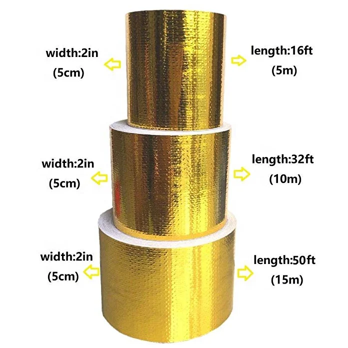
Universal 2inch Width Self Adhesive Reflective Gold Heat Wrap Tape Continuous Roll High Temp Shield Reflective 