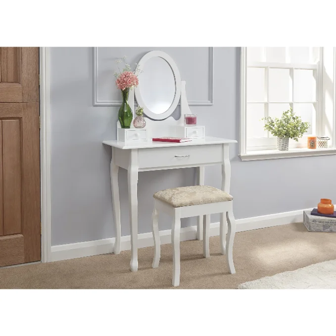 Cheap Vanity White Solid Oak Makeup Mirror Dresser Dressing Table