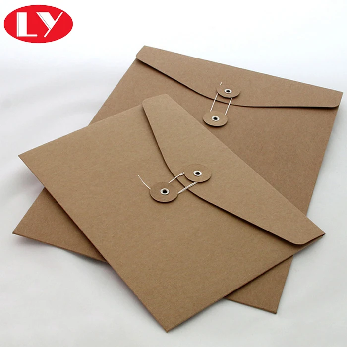 Custom Made Kraft Paper Envelope With Button And String Closure Buy