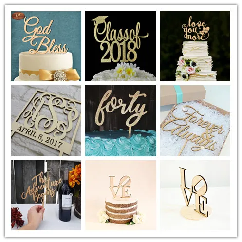Decoration De Gateau D Anniversaire A Personnaliser Decorations De Festivite Tout Nom Et Age Paillettes Dorees Ou Couleur Bois Naturel Decorations De Festival D Anniversaire Buy Gateau De Decoupe Laser Personnalise Decorations De Decoration D