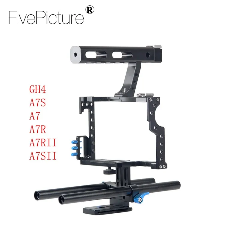 DSLR Rod Rig Camera Video Cage Kit & Handle Grip f. Sony A7 A7r A7s II A6300 A6000, Panasonic GH4 GH3 to Mount Microphone,Monitor,Video LED Light,Follow Focus (1).jpg
