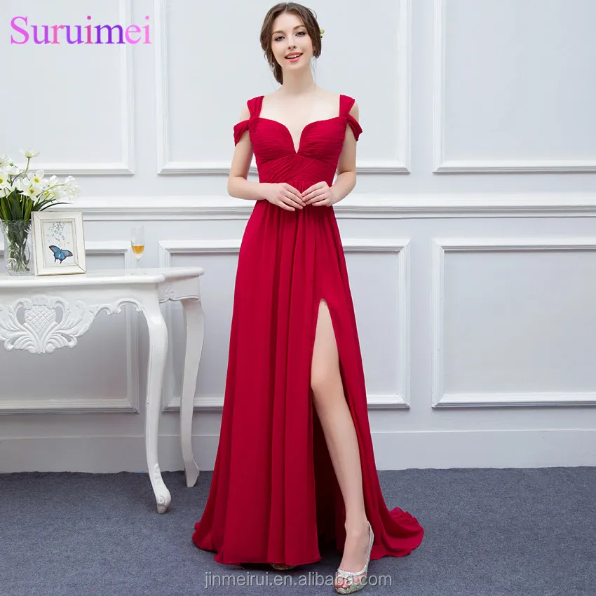 red chiffon evening gown