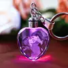Custom 3D Laser Engraving photo logo LED light crystal Glass Keychain for giveaways