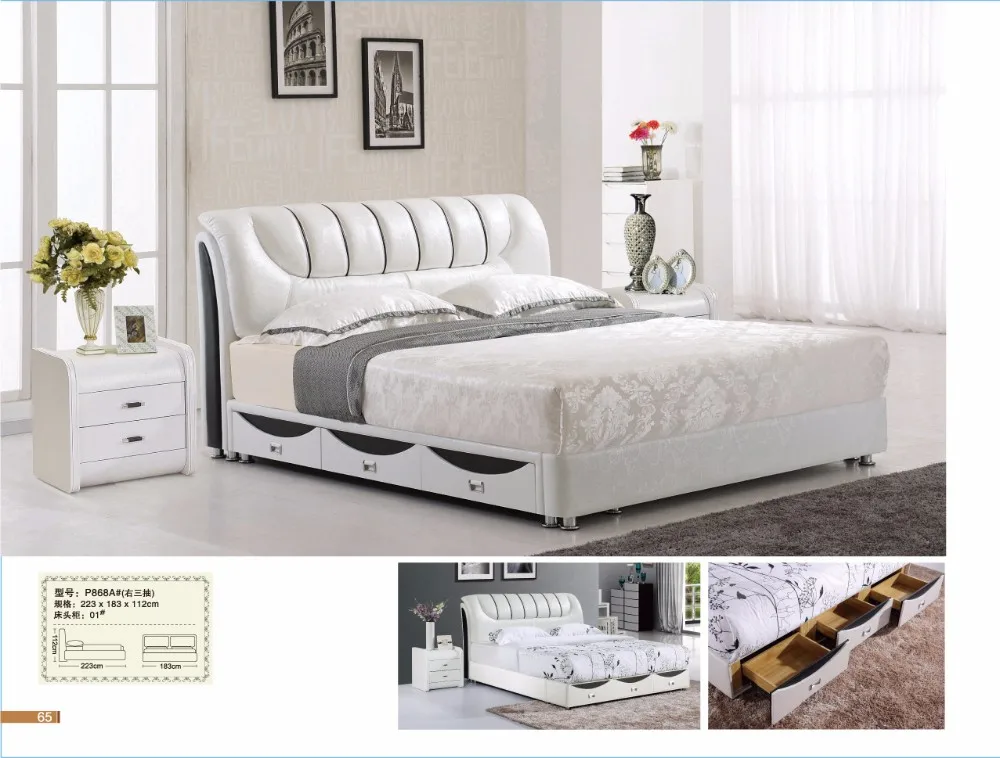 P868wholesale Modern Double Queen Size Bed With Drawer Storage