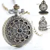New Women Men Pocket Watch Retro Bronze Tone Round Shape Spider Web Pattern Watches With Chain Necklace