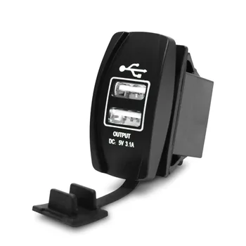 Cargador USB para coche 3.1A Cargador de puerto USB para coche Toma de corriente 12V LED Impermeable Negro ABS