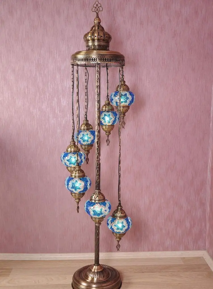 Shipping from Turkey - Turkish Moroccan Handmade Mosaic Floor Night Lamp Light Lampshade 7 Globes