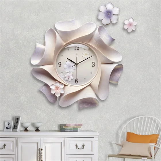 3d Light Pink Resin Flower Wall Decorative Wall Clock Innovative Design ...