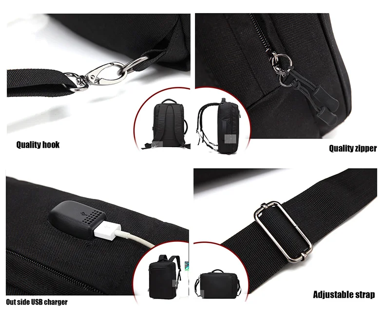 3IN1 waterproof multifunctional unisex USB charging port laptop school backpack rucksack back pack messenger bag satchel 2017
