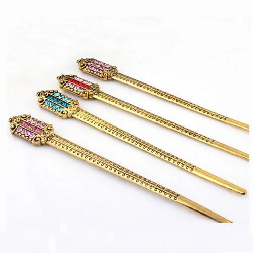 Contracted bunished gold plated hairclip several colours teardrop crystal rhinestone hair jewelry women hair accessories