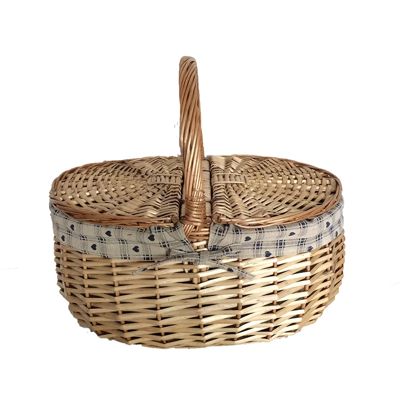 Picnic Wicker Basket Handle Lid Storage Fruit Bread Sundries Buy