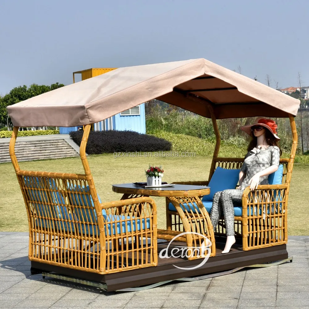 New Design Outdoor Rattan 4 Seats Swings Chair With Waterproof Sunshade