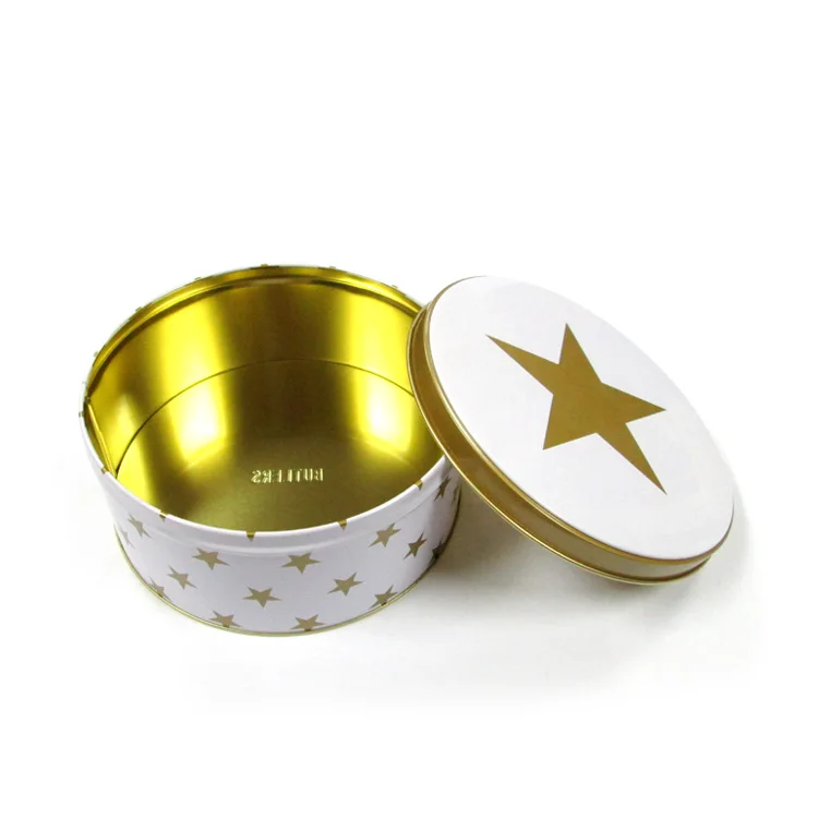 Custom White Gold Star Round Tin Box For Chocolate Cookie Candy - Buy ...