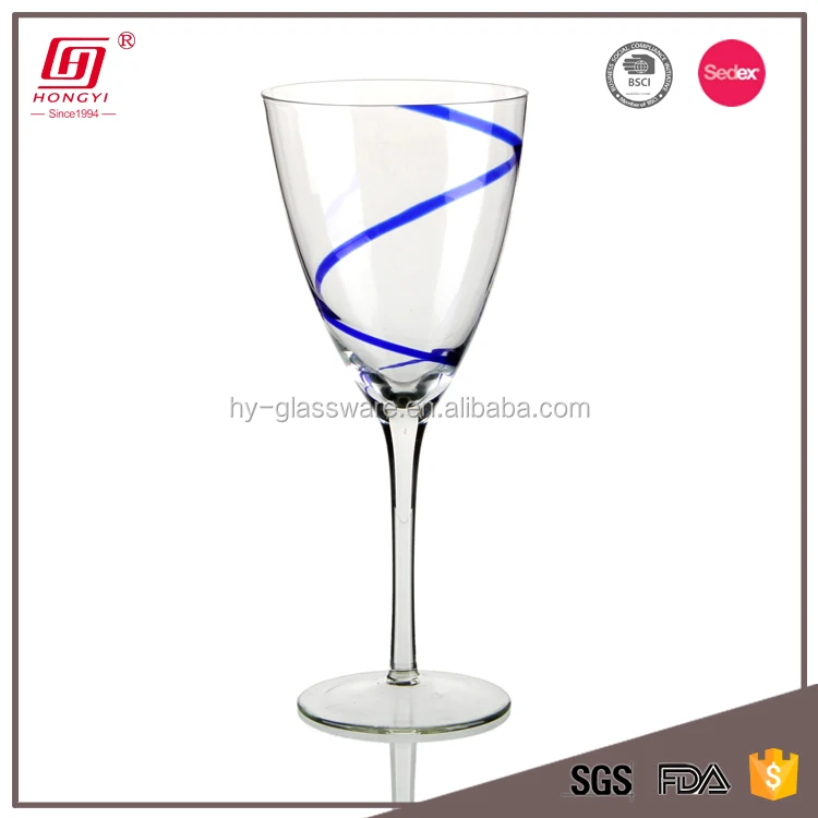 Custom Wine Glass Drinking Glass Set With Blue Spiral Ribbon